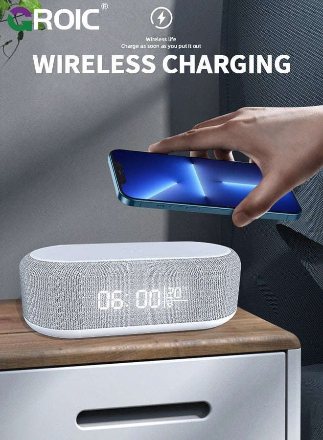 Alarm Clock with Wireless Charging 15W Fast, Alarm Clocks for Bedrooms 0-100% Dimmer, Dual Alarm Digital Clock Temperature Display Clock Alarm Clock for Heavy Sleepers Adults Bedside Clock