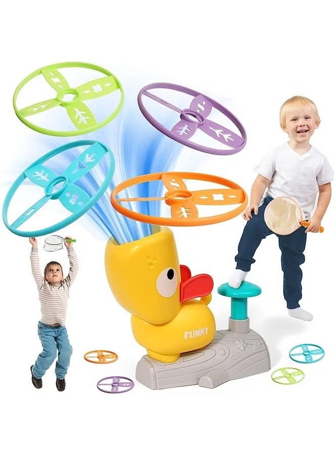 Flying Disc Toy Rocket Launcher for Kids, Pop Up to 40 Feet Stomp Launcher Outdoor Yard Games Toys, with 8 Flying Discs 2 Catch Nets Hand Eye Coordination STEM Toys for Kids Ages 3-12+(Yellow)