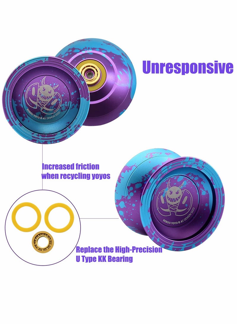 Yoyo, Professional Metal High Precision Ball Bearing for Children Adult Beginners, Comes with Gloves, Stickers, 3 Ball Ropes and Storage Box Purple