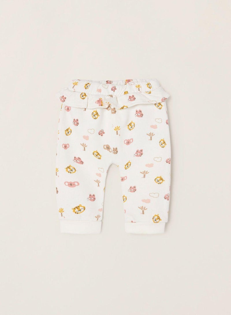 Cotton Trousers for Newborn Baby Girls 'Jungle Animals', White
