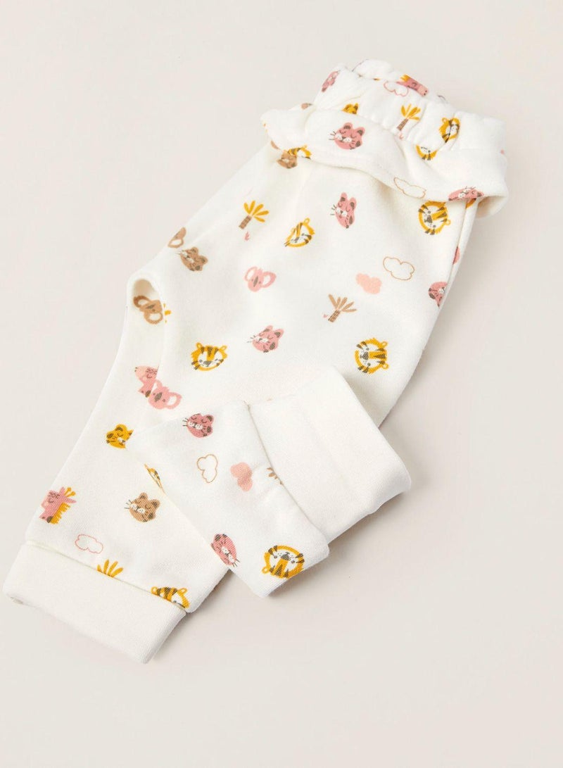 Cotton Trousers for Newborn Baby Girls 'Jungle Animals', White