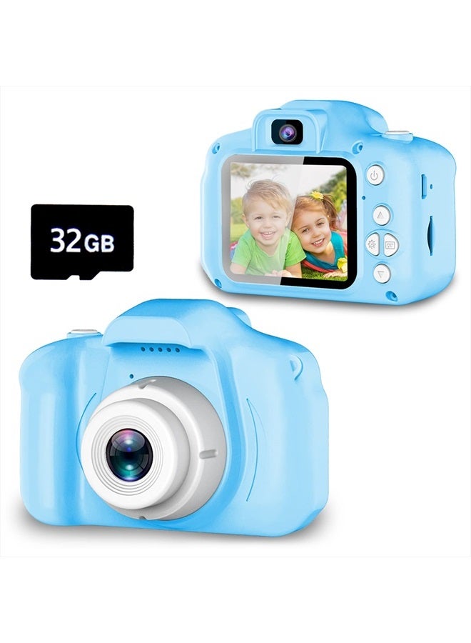 Upgrade Kids Selfie Camera, Christmas Birthday Gifts for Boys Age 3-9, HD Digital Video Cameras for Toddler, Portable Toy for 3 4 5 6 7 8 Year Old Boy with 32GB SD Card-Blue