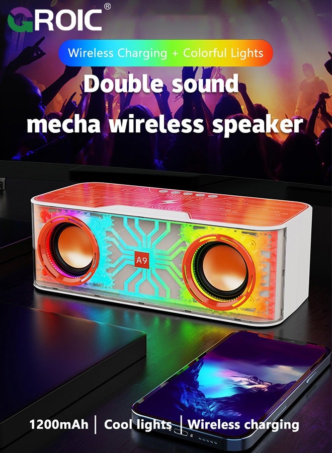 Karaoke Machine with Wireless Charger, 2 Microphone Portable Bluetooth Speaker, Karaoke Machine with Bass and Dazzling Lights, Speaker Singing Machine with Disco LED Lights and Phone Wireless Charger