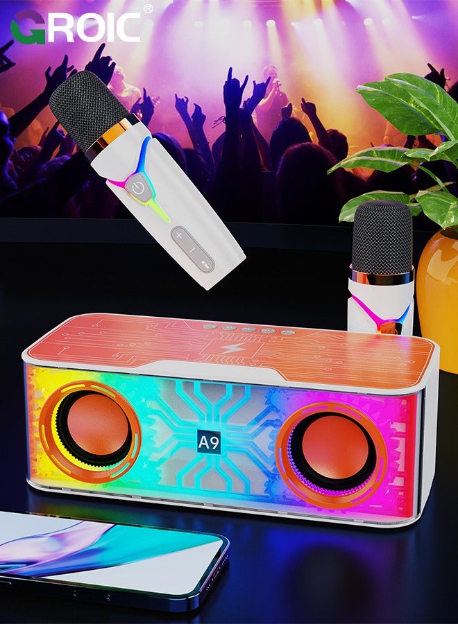 Karaoke Machine with Wireless Charger, 2 Microphone Portable Bluetooth Speaker, Karaoke Machine with Bass and Dazzling Lights, Speaker Singing Machine with Disco LED Lights and Phone Wireless Charger