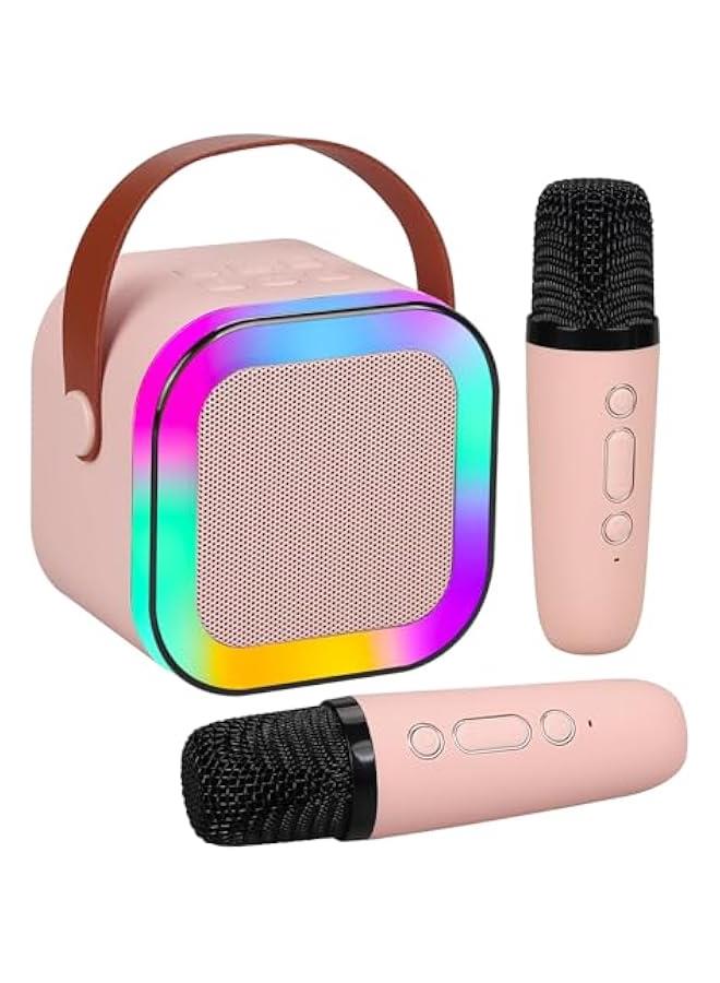 Karaoke Machine for Kids Adults, Portable Bluetooth Speaker with 2 Wireless Microphones, Mini Karaoke Machine with Dual Singing Function, Gifts Toys for Girls Boys Family Home Party(Pink)