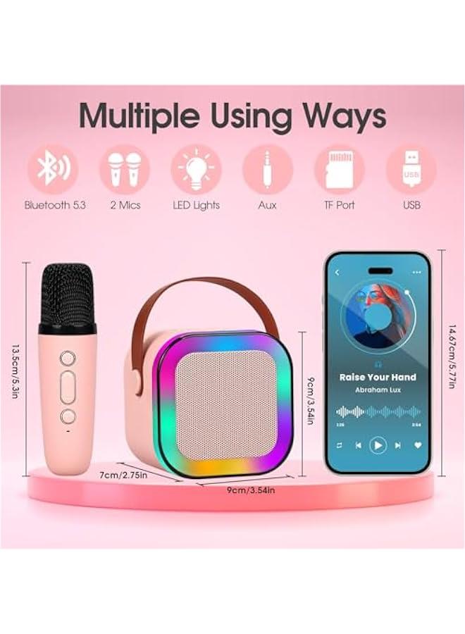 Karaoke Machine for Kids Adults, Portable Bluetooth Speaker with 2 Wireless Microphones, Mini Karaoke Machine with Dual Singing Function, Gifts Toys for Girls Boys Family Home Party(Pink)