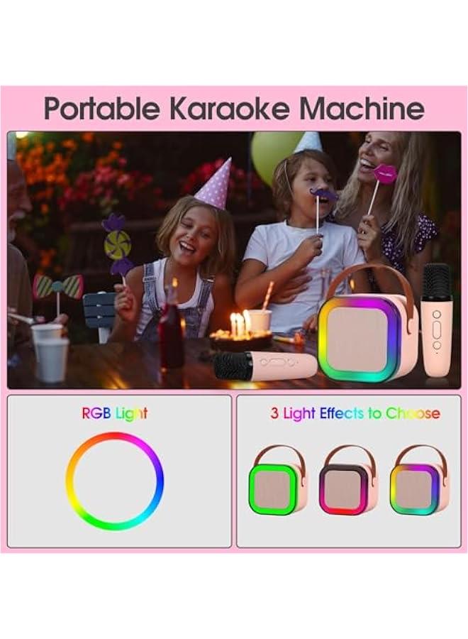 Karaoke Machine for Kids Adults, Portable Bluetooth Speaker with 2 Wireless Microphones, Mini Karaoke Machine with Dual Singing Function, Gifts Toys for Girls Boys Family Home Party(Pink)