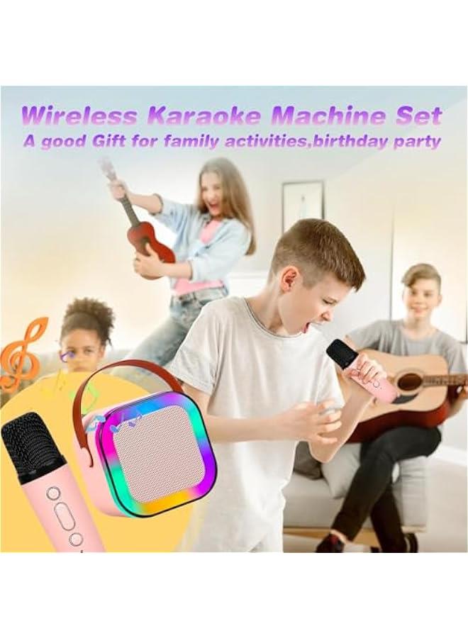 Karaoke Machine for Kids Adults, Portable Bluetooth Speaker with 2 Wireless Microphones, Mini Karaoke Machine with Dual Singing Function, Gifts Toys for Girls Boys Family Home Party(Pink)