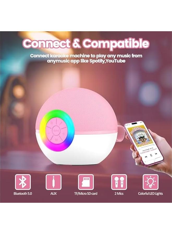 Karaoke Machine for Kids Adults, Mini Portable Bluetooth Karaoke Speaker with 2 Wireless Mics & Light for Home Party for Adults,Birthday Gifts for Girls/Boys Ages 4, 5, 6, 7, 8, 9, 10,12+ (Pink)