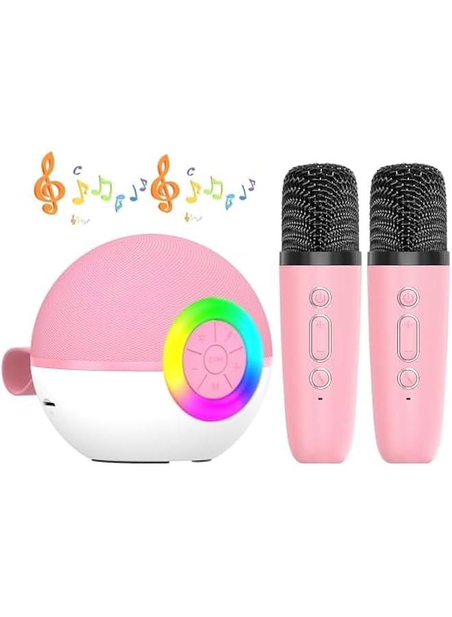 Karaoke Machine for Kids Adults, Mini Portable Bluetooth Karaoke Speaker with 2 Wireless Mics & Light for Home Party for Adults,Birthday Gifts for Girls/Boys Ages 4, 5, 6, 7, 8, 9, 10,12+ (Pink)