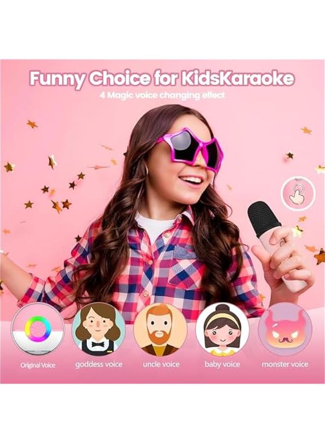 Karaoke Machine for Kids Adults, Mini Portable Bluetooth Karaoke Speaker with 2 Wireless Mics & Light for Home Party for Adults,Birthday Gifts for Girls/Boys Ages 4, 5, 6, 7, 8, 9, 10,12+ (Pink)