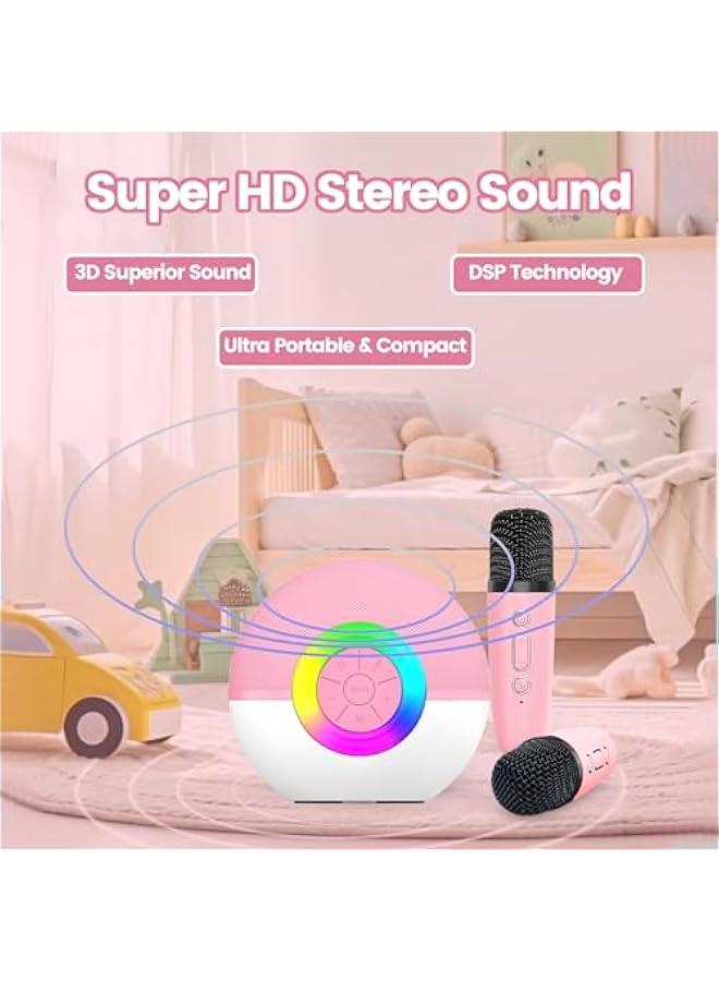 Karaoke Machine for Kids Adults, Mini Portable Bluetooth Karaoke Speaker with 2 Wireless Mics & Light for Home Party for Adults,Birthday Gifts for Girls/Boys Ages 4, 5, 6, 7, 8, 9, 10,12+ (Pink)