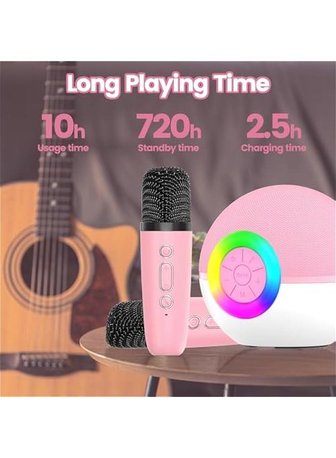 Karaoke Machine for Kids Adults, Mini Portable Bluetooth Karaoke Speaker with 2 Wireless Mics & Light for Home Party for Adults,Birthday Gifts for Girls/Boys Ages 4, 5, 6, 7, 8, 9, 10,12+ (Pink)