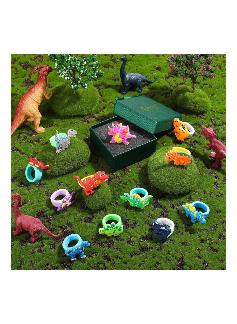 Dinosaur Rubber Rings Toys Prizes Gift Carnivals Party Favors Cupcake Topper for Kids Boys Birthday Party Favor Supplies Goodie Bag Fillers 12 Pcs