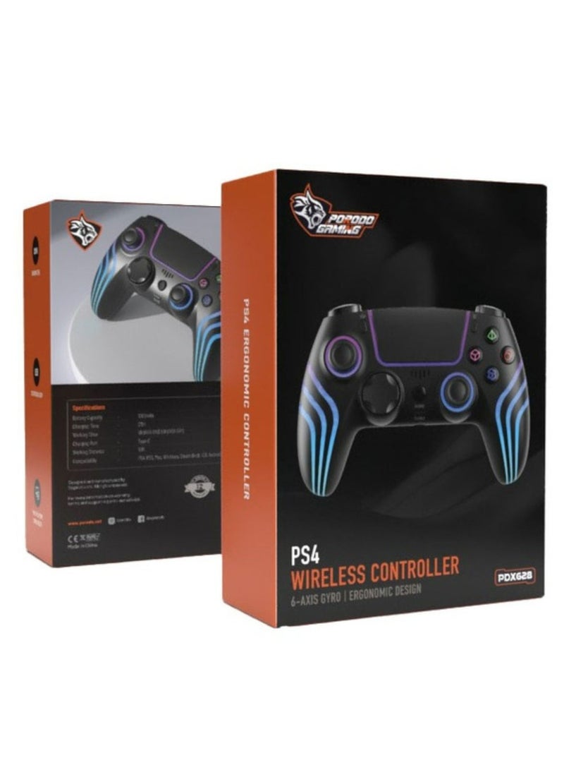 Gaming PS4 Gamepad Wireless Controller 6-Axis Gyro & Ergonomic Design with Cool Light Patterns - Black