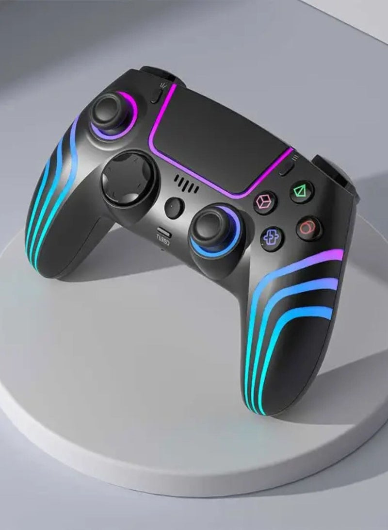 Gaming PS4 Gamepad Wireless Controller 6-Axis Gyro & Ergonomic Design with Cool Light Patterns - Black