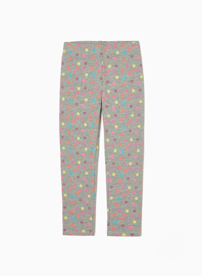 Cotton Printed Leggings for Girls 'Dots & Hearts', Grey