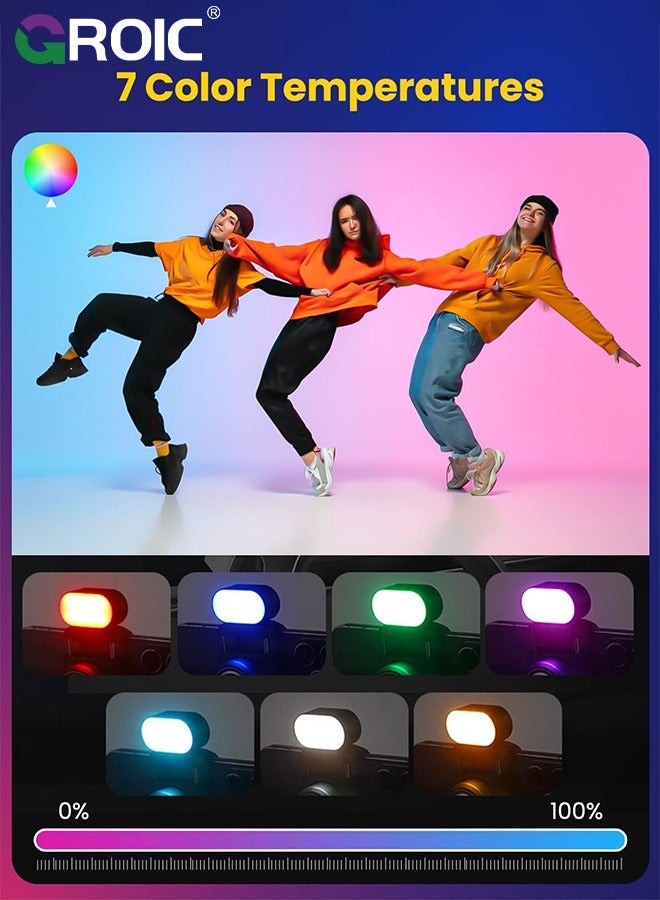 Magnetic RGB LED Light, 7 Color Temperature, 3 Brightness Adjustment, 180 Mins Long-Lasting, Gradient Mode, Flash Mode 180° Fill Light for Stabilizer