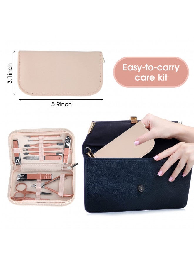 Nail Clippers and Beauty Tool Portable Set, Rose Gold Martensitic Stainless Steel Manicure Set 12 in 1, with Pink Leather Bag, Suitable for Home, Workplace, Outdoor Travel, Gift Giving, Beauty Salon.