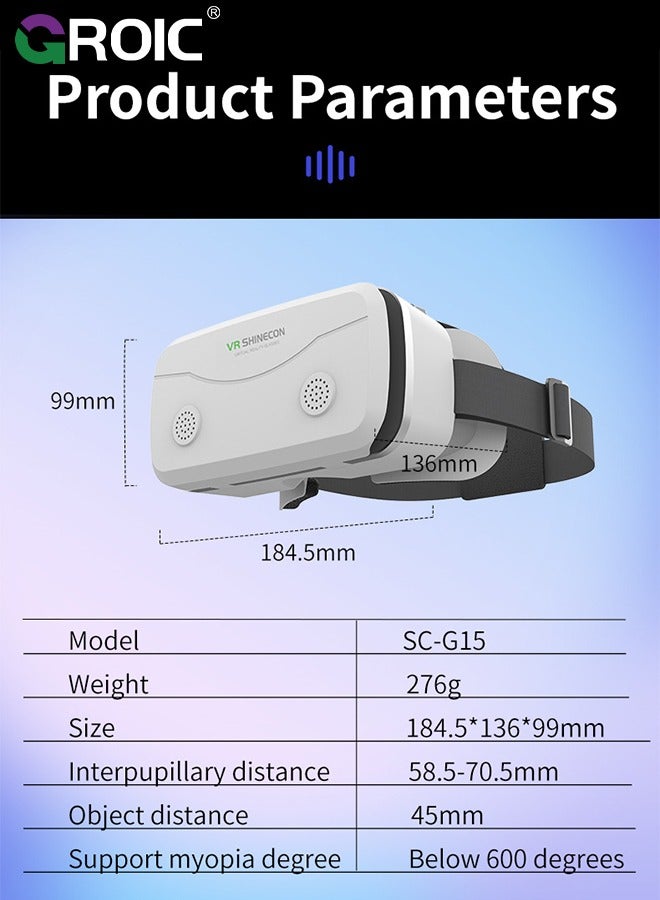 White VR Headset Compatible with iPhone & Android Phone Within 4.7-7.2inch Display Screen, Universal Virtual Reality Goggles, Soft & Comfortable Updated 3D Glasses