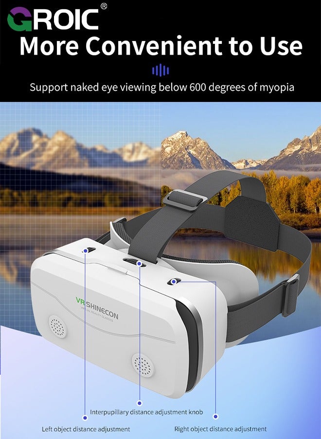 White VR Headset Compatible with iPhone & Android Phone Within 4.7-7.2inch Display Screen, Universal Virtual Reality Goggles, Soft & Comfortable Updated 3D Glasses