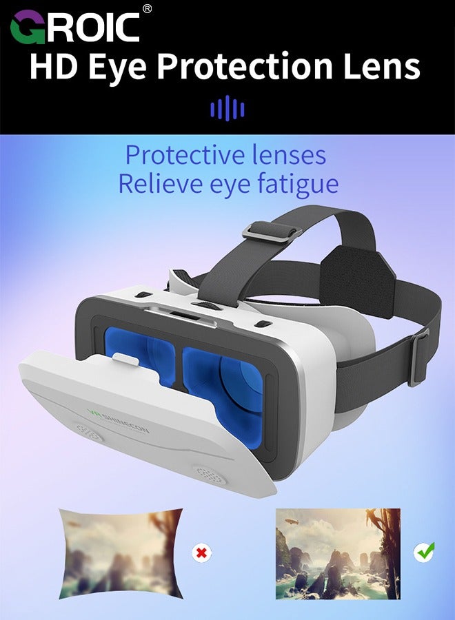 White VR Headset Compatible with iPhone & Android Phone Within 4.7-7.2inch Display Screen, Universal Virtual Reality Goggles, Soft & Comfortable Updated 3D Glasses