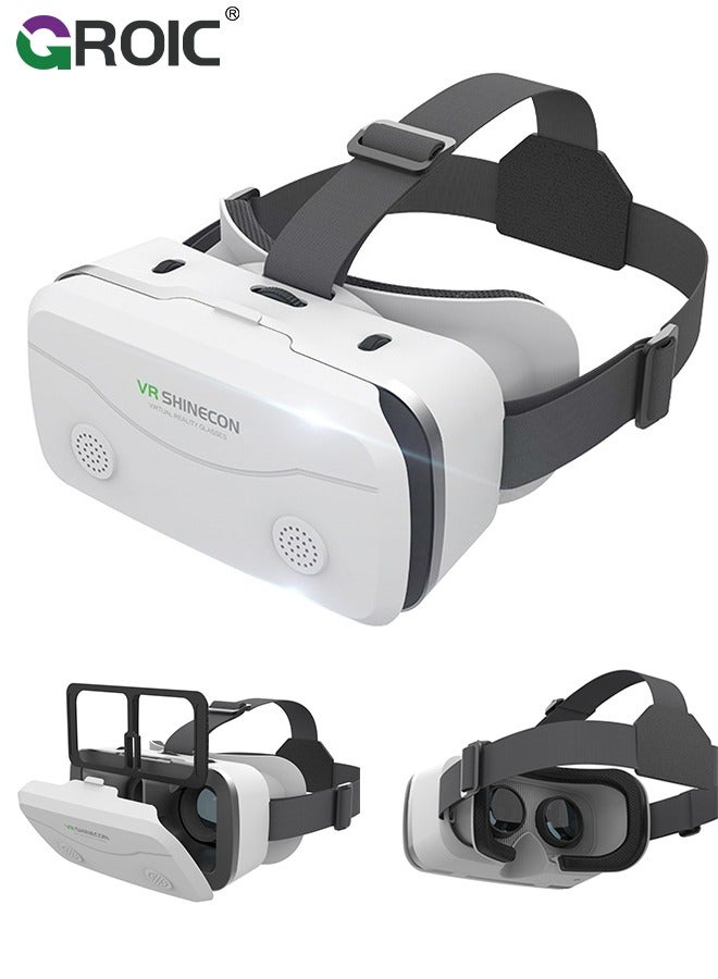 White VR Headset Compatible with iPhone & Android Phone Within 4.7-7.2inch Display Screen, Universal Virtual Reality Goggles, Soft & Comfortable Updated 3D Glasses