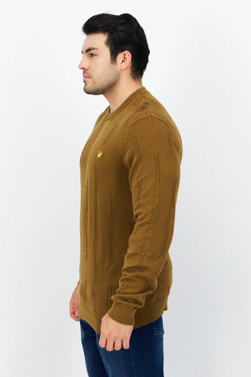 Men Crew Neck Long Sleeve Knitted Sweater, Harness Brown