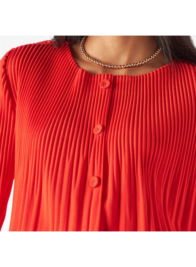 2Xtremz Pleated Top with Button Closure and Long Sleeves