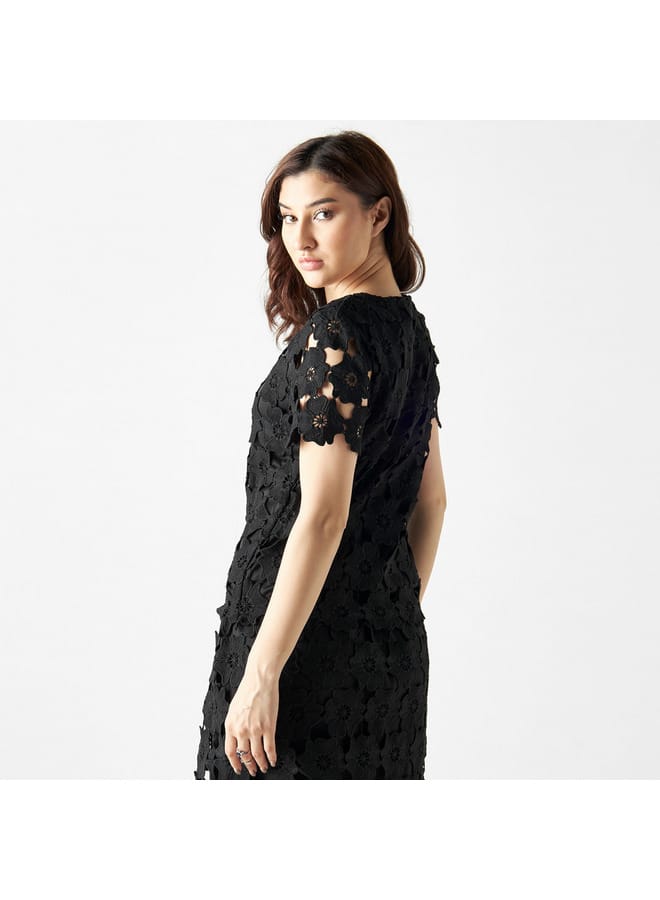 2Xtremz Floral Lace Top with Short Sleeves