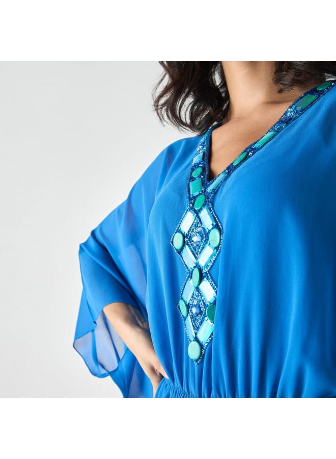 Iconic Embellished Kaftan Top with V-neck