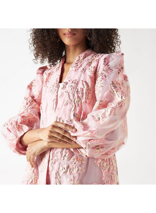 Iconic Floral Print Embroidered Open Front Kimono