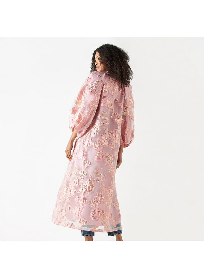 Iconic Floral Print Embroidered Open Front Kimono