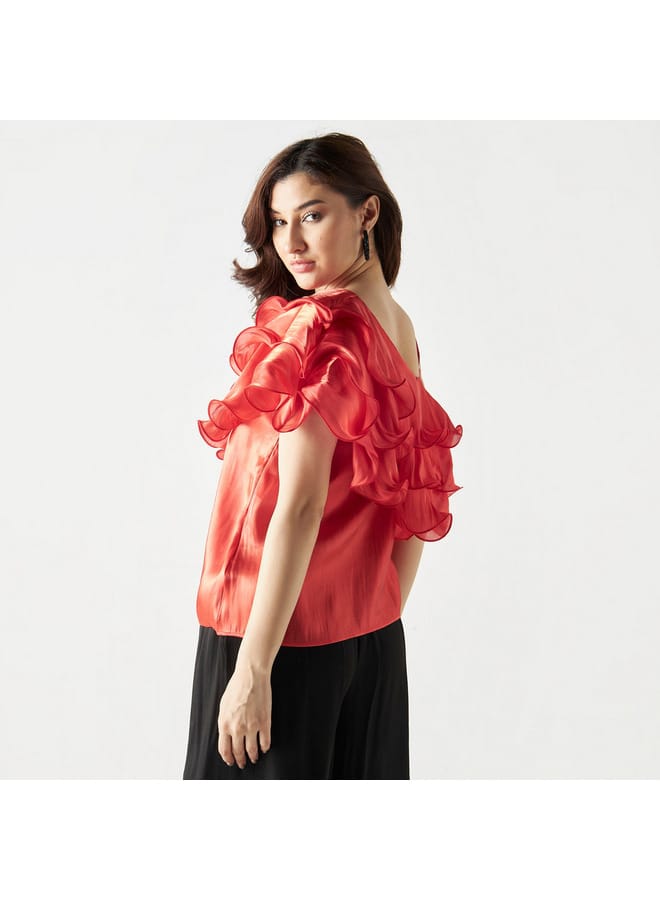 2Xtremz One Shoulder Top with Ruffles