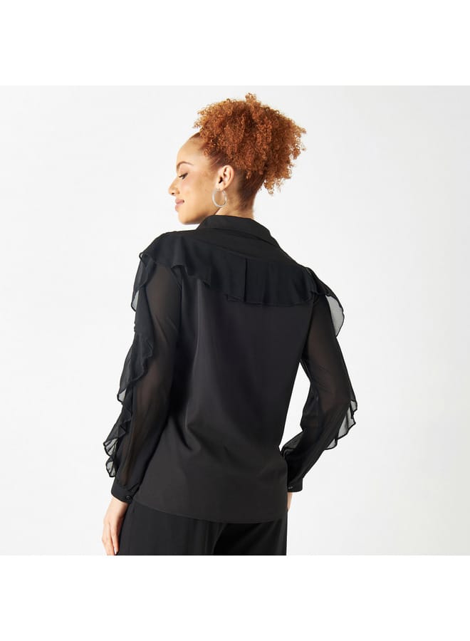 2Xtremz Lace Detail Shirt with Oversized Collar and Ruffled Sleeves