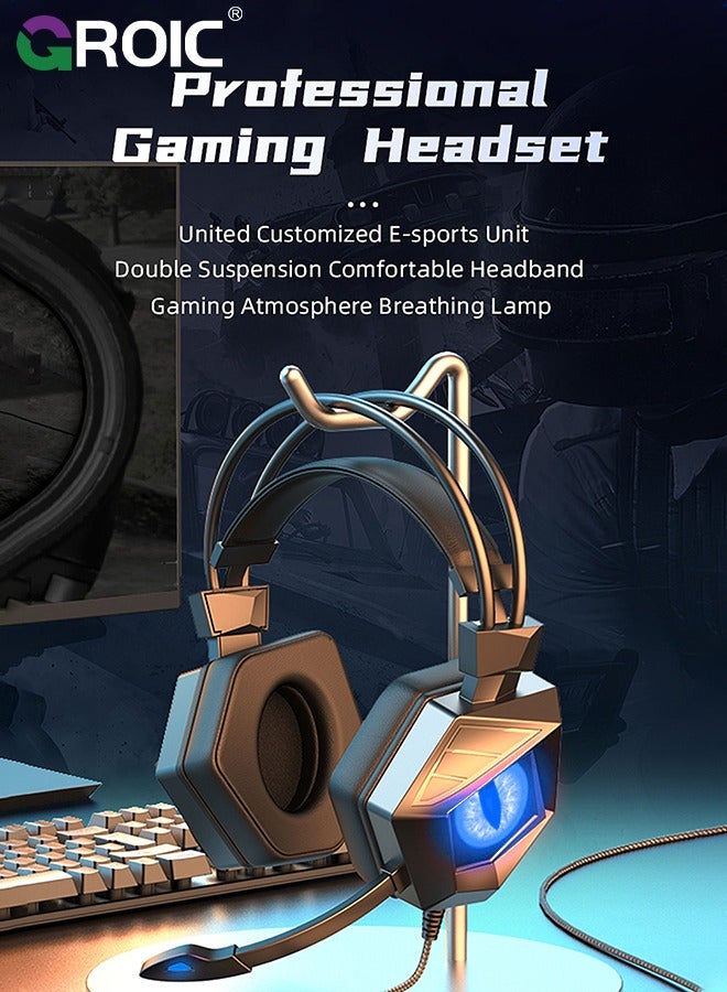 Competitive Gaming Headset, Wired Headset Noise Cancelling, Computer Game Player Head Mounted Headset with Microphone, Suitable for Game Computer