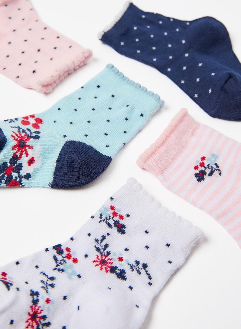 5-Pack Pairs of Socks for Baby Girls 'Flowers&Dots', Multicoloured