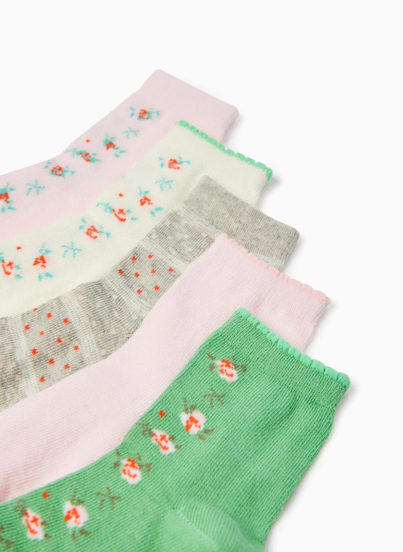 5-Pack Pairs of Socks for Girls 'Flowers&Dots', Multicoloured