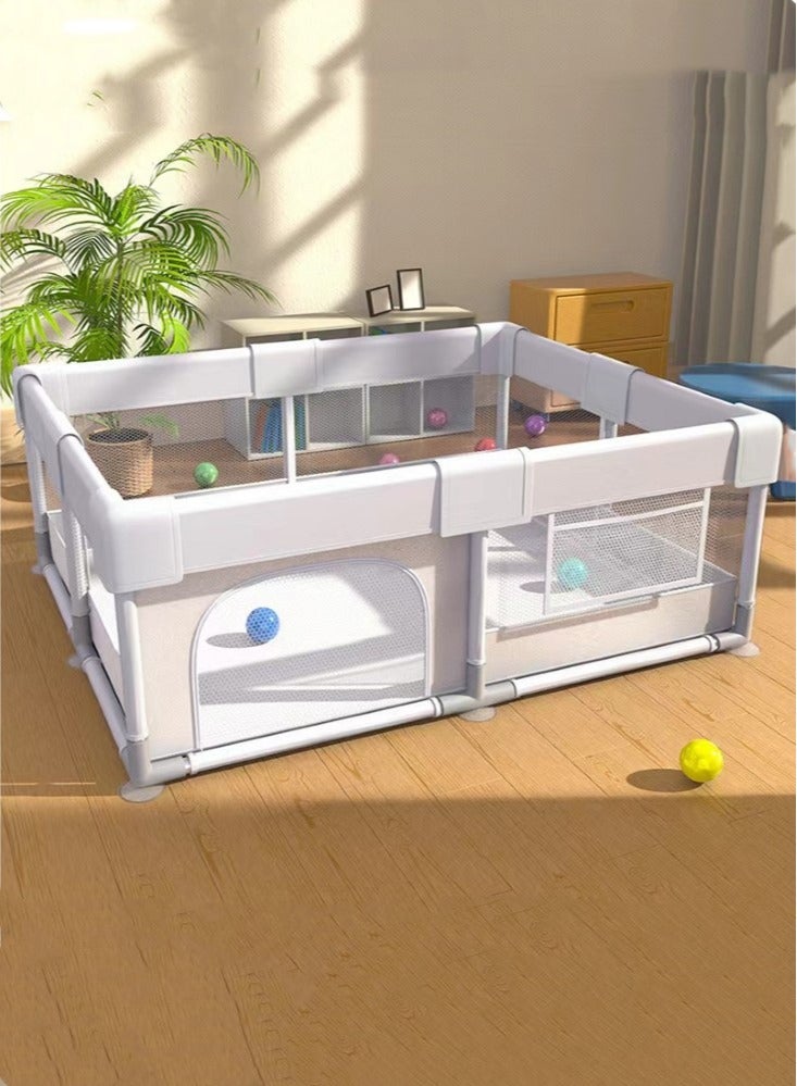 1-Piece Baby Playpen Indoor Play Game Fence Steel Pipe Oxford Cloth Grey 180x120 cm