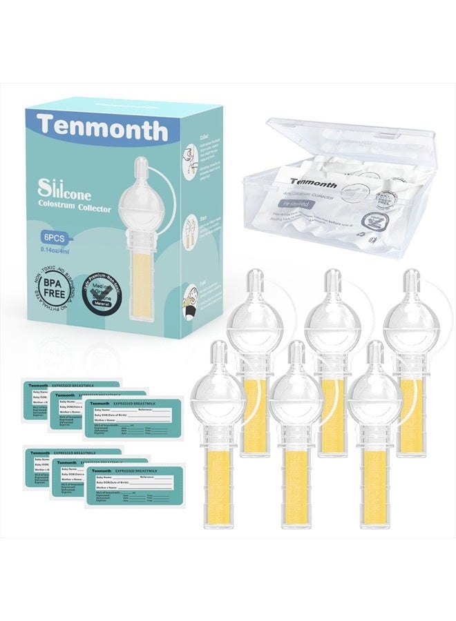 Colostrum Collector Kit Tenmonth Breast Milk Collector with Storage Case Set, Portable Colostrum Container Ready-to-Use, BPA Free 0.1oz/4ml, 6pcs