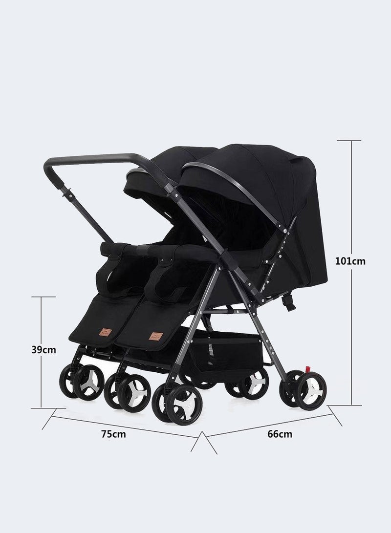 Twin Stroller,Side By Side Double Light Stroller, Easy Fold Travel Stroller With Storage Basket, From Birth To 24 Months