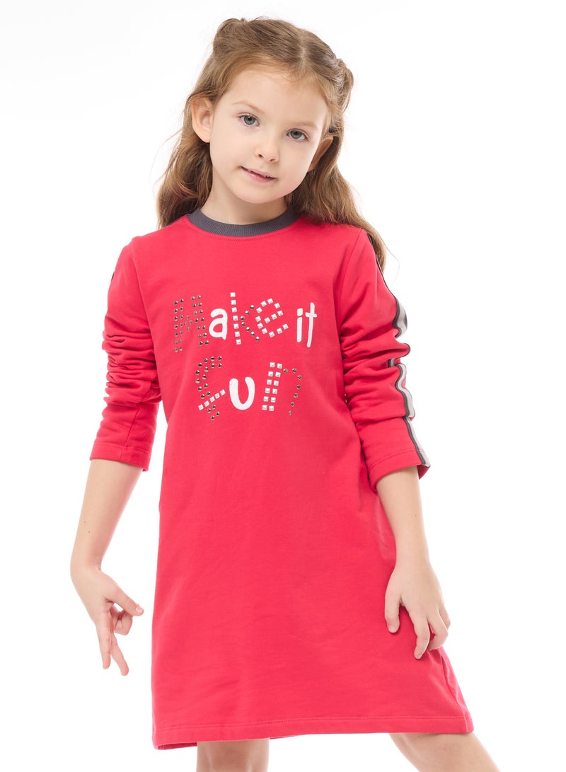A-Line Dress with Studs and Tape on Sleeves