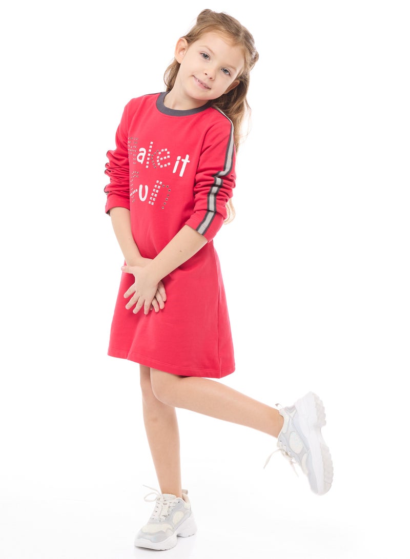 A-Line Dress with Studs and Tape on Sleeves