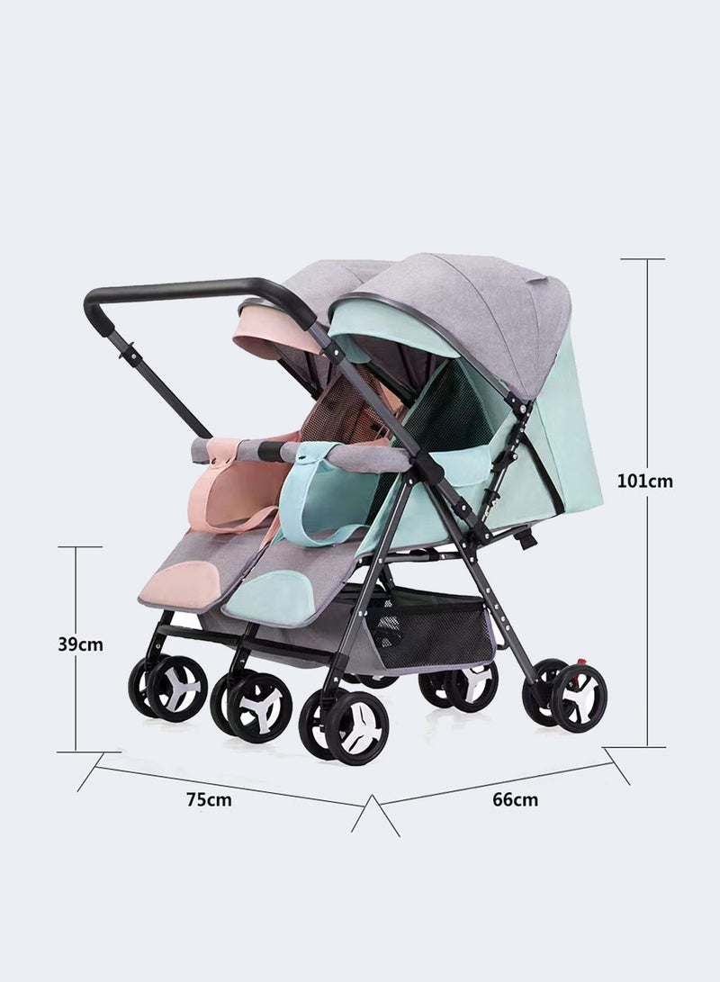 Baby Lightweight Stroller, Twin Double Pushchair, Travel Stroller With Storage Basket, From Birth To 24 Months