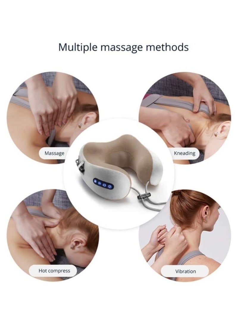 Electric Travel Neck Massage Pillow, U-Shaped Memory Foam Kneading Head & Neck Support Pollow, For Pain Relief, For Airplane, Train, Bus, Car Travel