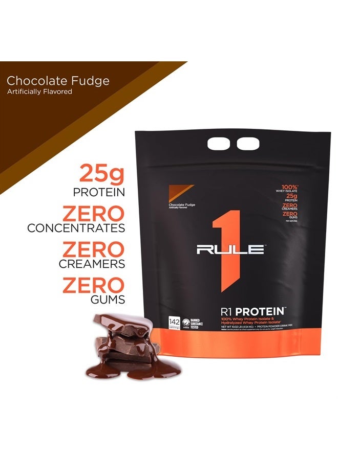 Rule 1 R1 Protein, Chocolate Fudge - 10.19 lbs Powder - 25g Whey Isolate & Hydrolysate + 6g BCAAs - 152 Servings