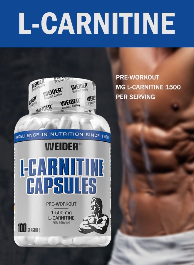 L-Carnitine – 100 Capsules – Fat Metabolism & Energy Booster for Weight Management