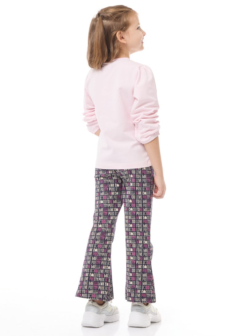 Glitter Printed Embellished Top With Printed Flared Leggings