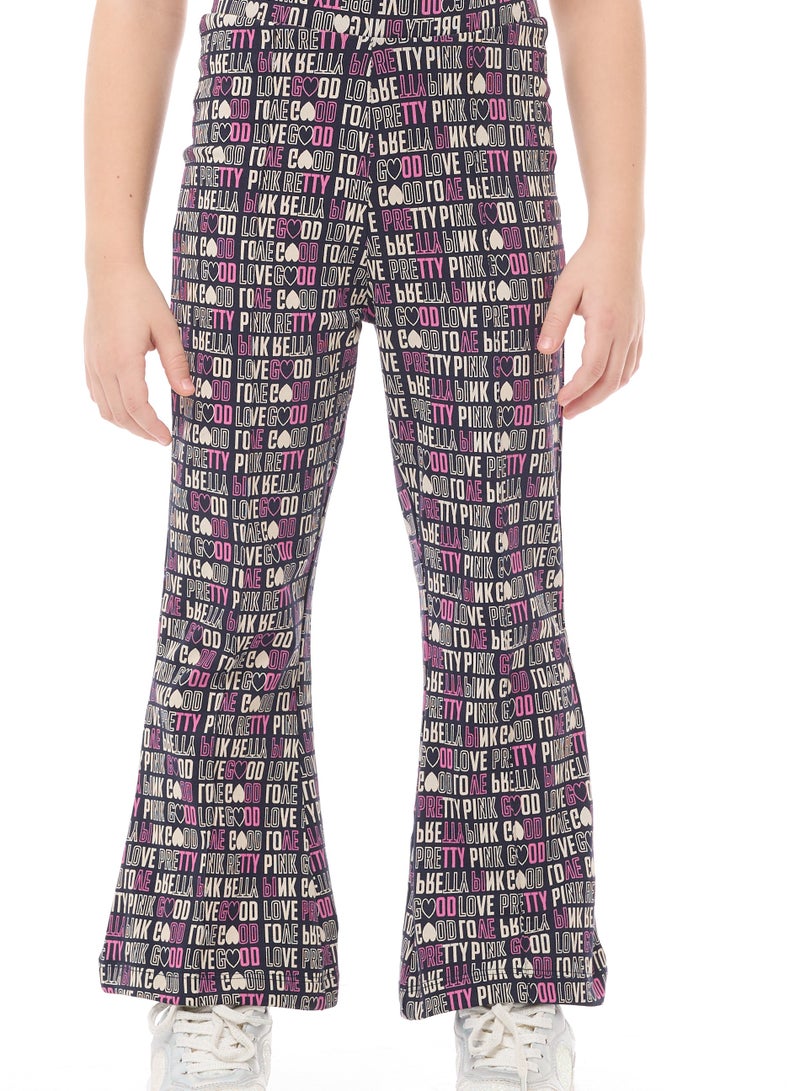 Glitter Printed Embellished Top With Printed Flared Leggings