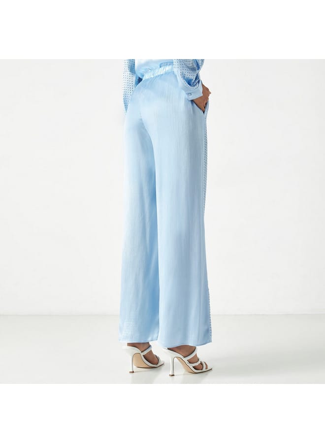 2Xtremz Embellished Wide Leg Pants with Elasticised Waistband and Pockets